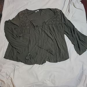Massimo brand, size large bohemian style top, forest green